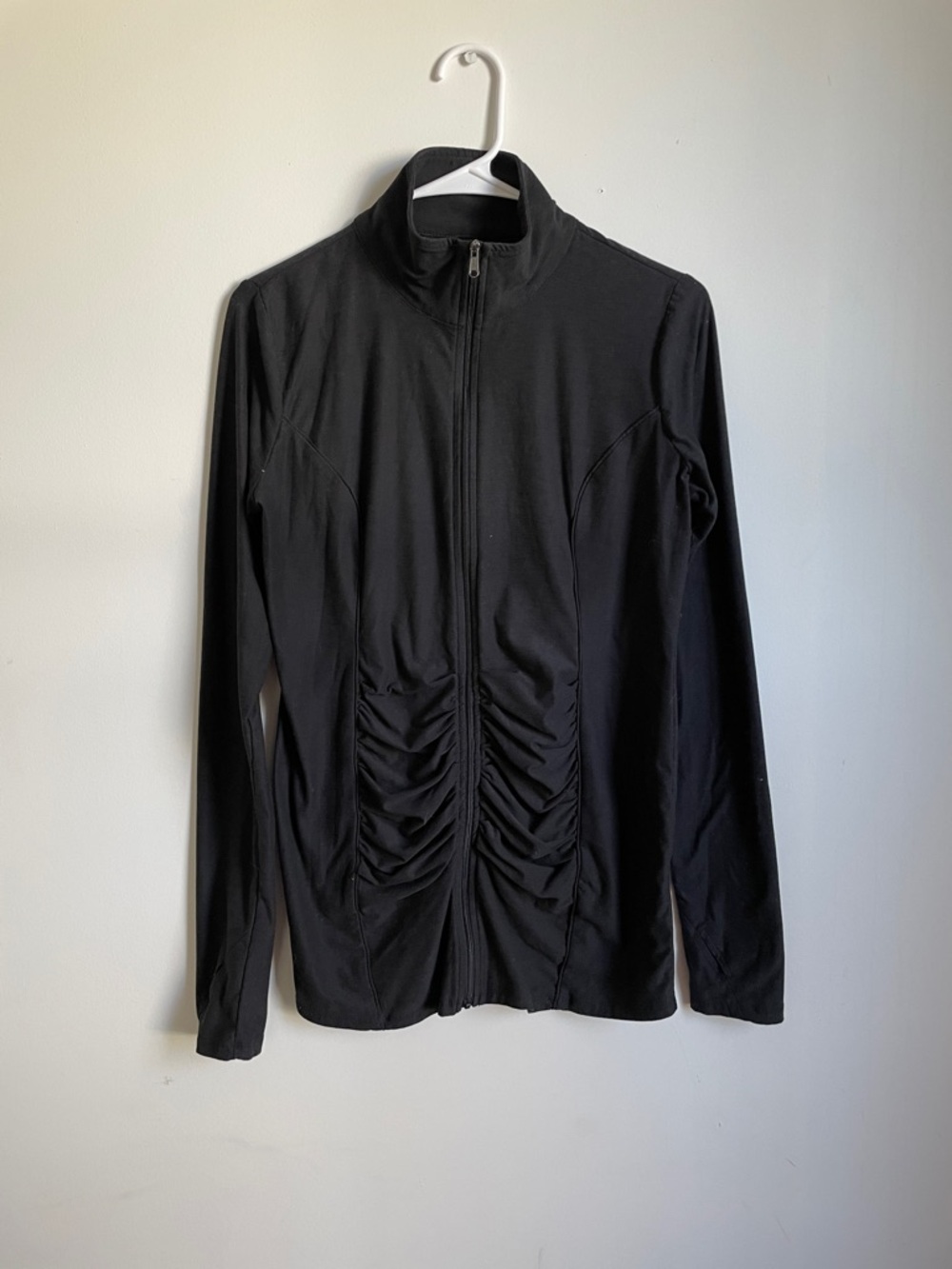 Small Motherhood Maternity Black Zip-Front Ruched Maternity Jacket